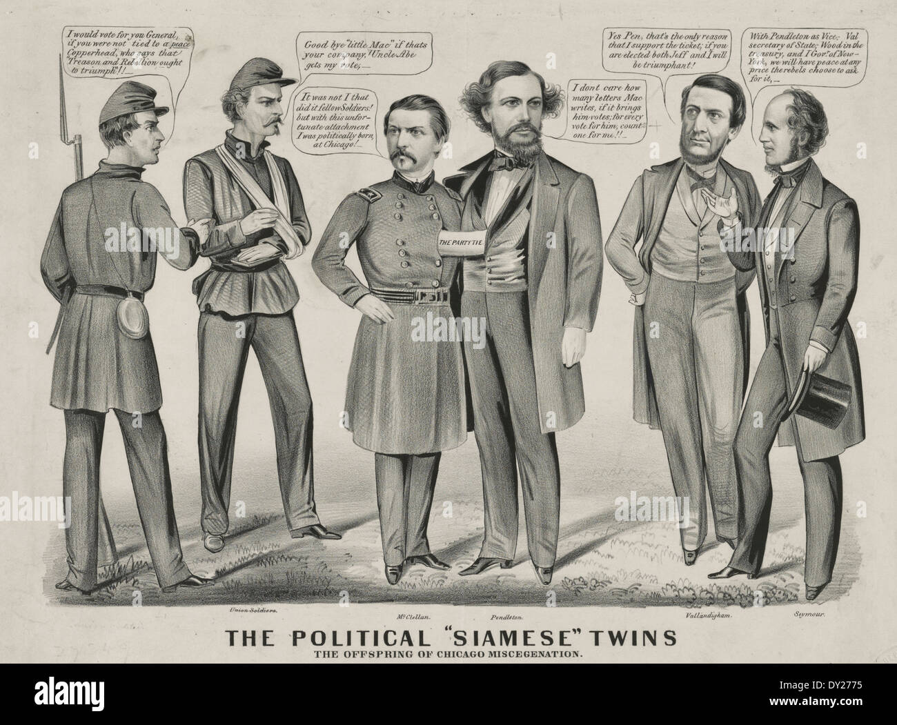 Die politischen siamesische Zwillinge - General McClellan und Kandidaten für die Vizepräsidentschaft George Hunt Pendleton in den USA Präsidentschaftswahlen von 1864 Stockfoto