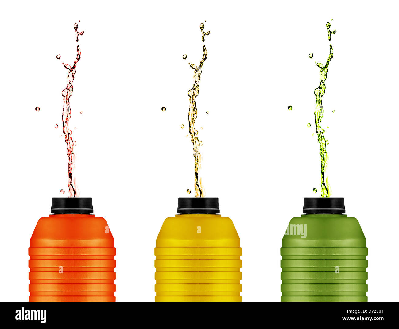 Energy-drinks Dosen, wiederverwendbare Wasser- und Energie-Flasche auf weiß. (mit Beschneidungspfad Arbeit) Stockfoto