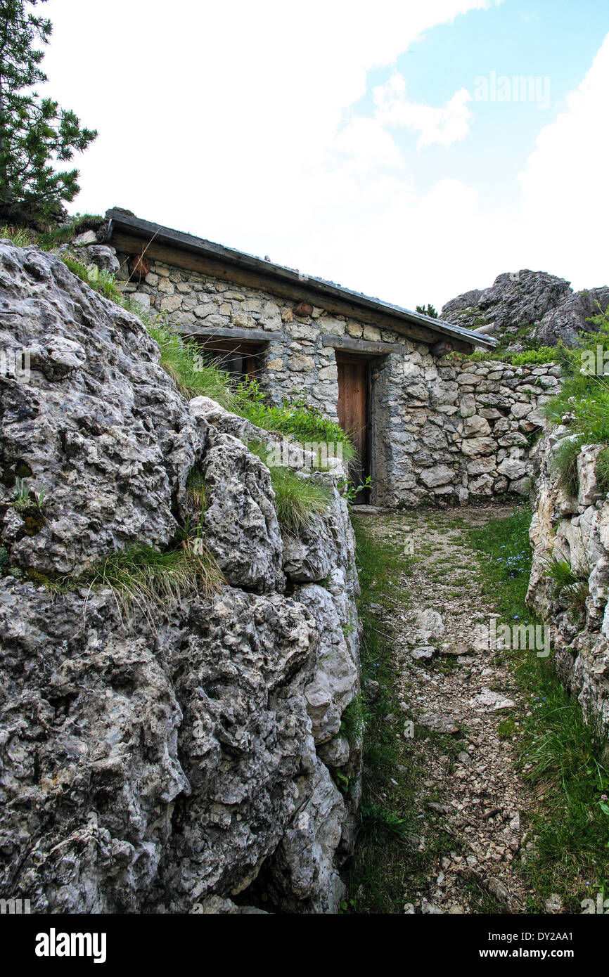 Passo Lagazuoi, Dolomiti Ampezzane, Val Parola, Militär schützt 1 ° Weltkrieg in Tre Sassi Festung Stockfoto