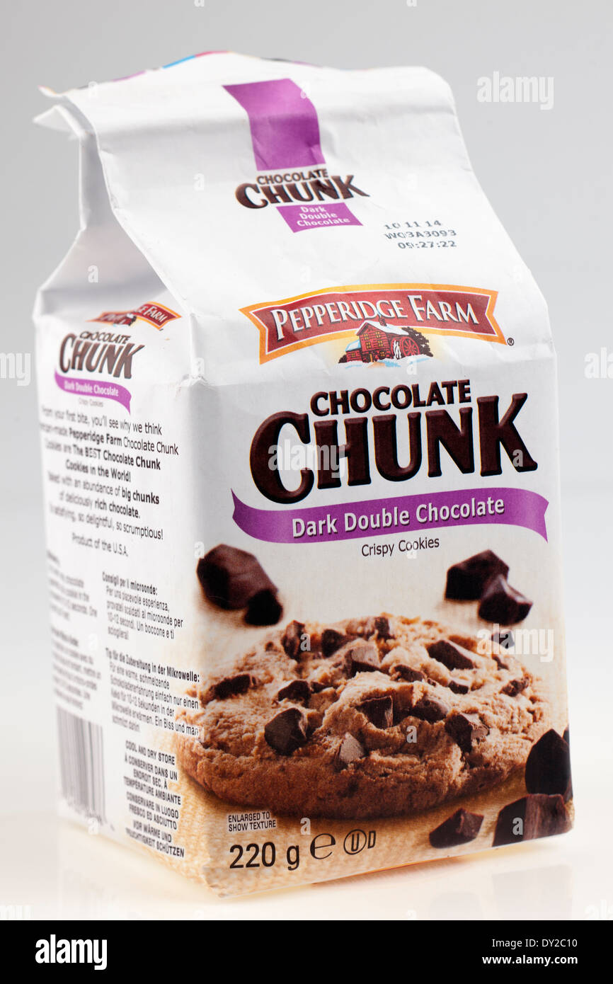 Paket von Pepperidge Farm Dark double Chocolate Chunk knusprige Cookies Stockfoto