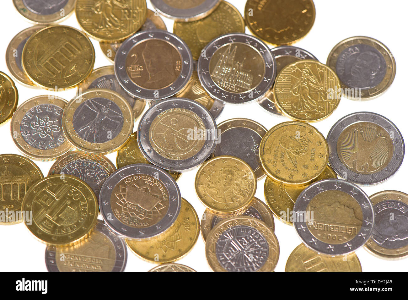 Nahaufnahme von Euro-Münzen. Geld-Hintergrund Stockfoto