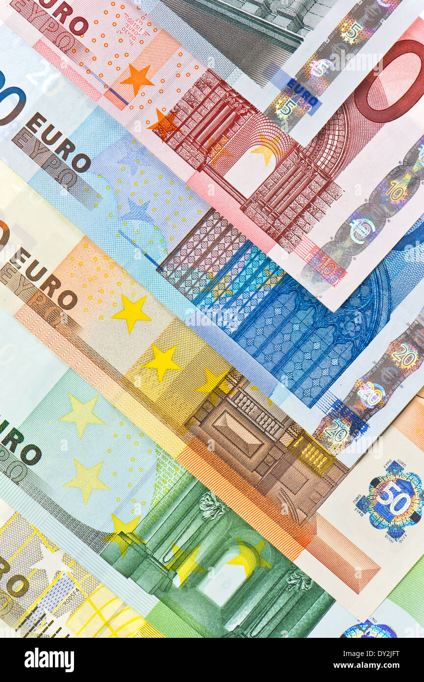 bunte Euro Währung Banknoten Hintergrund Stockfoto