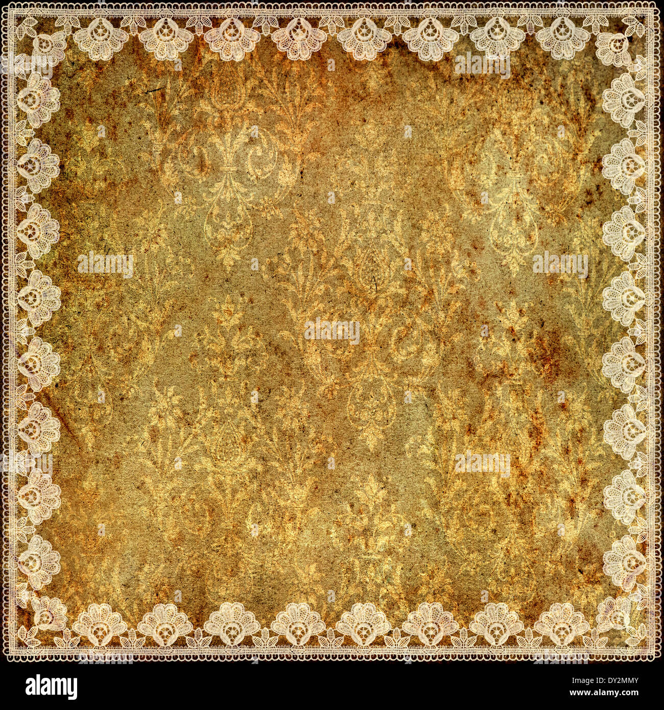 Vintage Tapete mit Blütenspitze Rahmen. Grunge Hintergrund Stockfoto