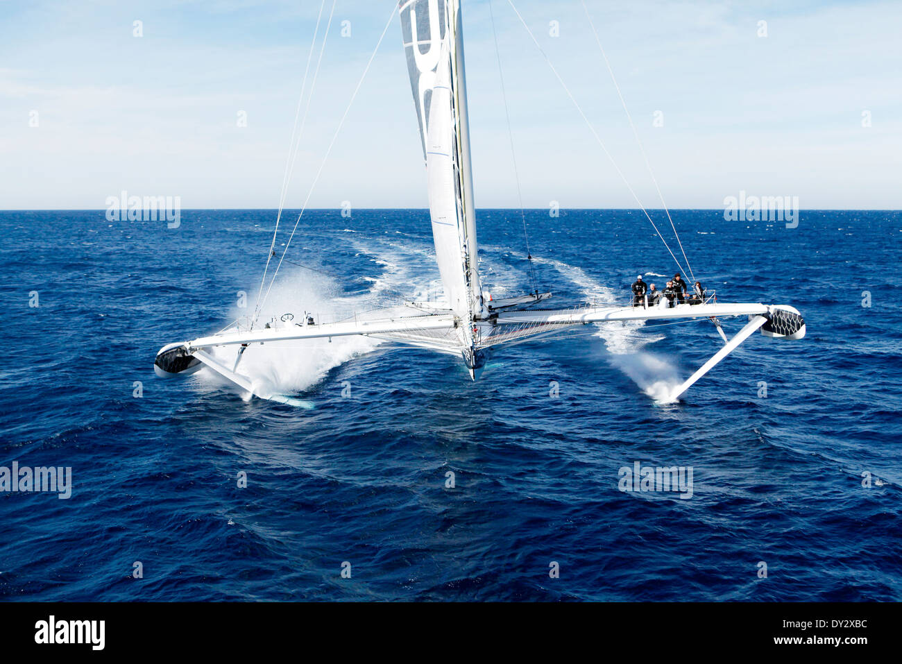Luftbild-Shooting der Hydroptere DCNS, Alain Thebault und seine Crew (Yves Parlier, Jean le Cam, Jacques Vincent, Luc Alphand) Stockfoto