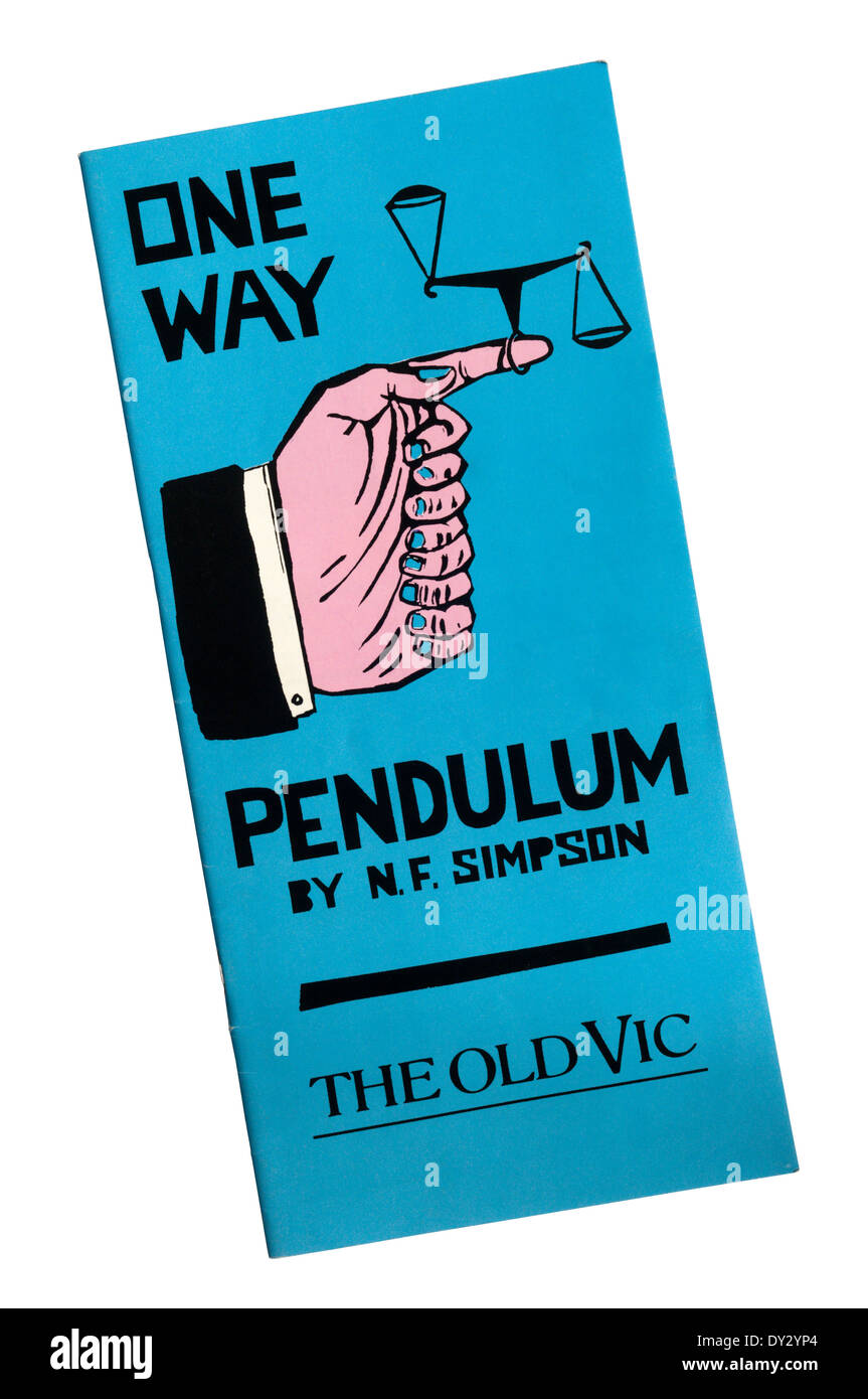 Programm zur Herstellung von One Way Pendulum von N. F. Simpson an der Old Vic, unter der Regie von Jonathan Miller 1988. Stockfoto