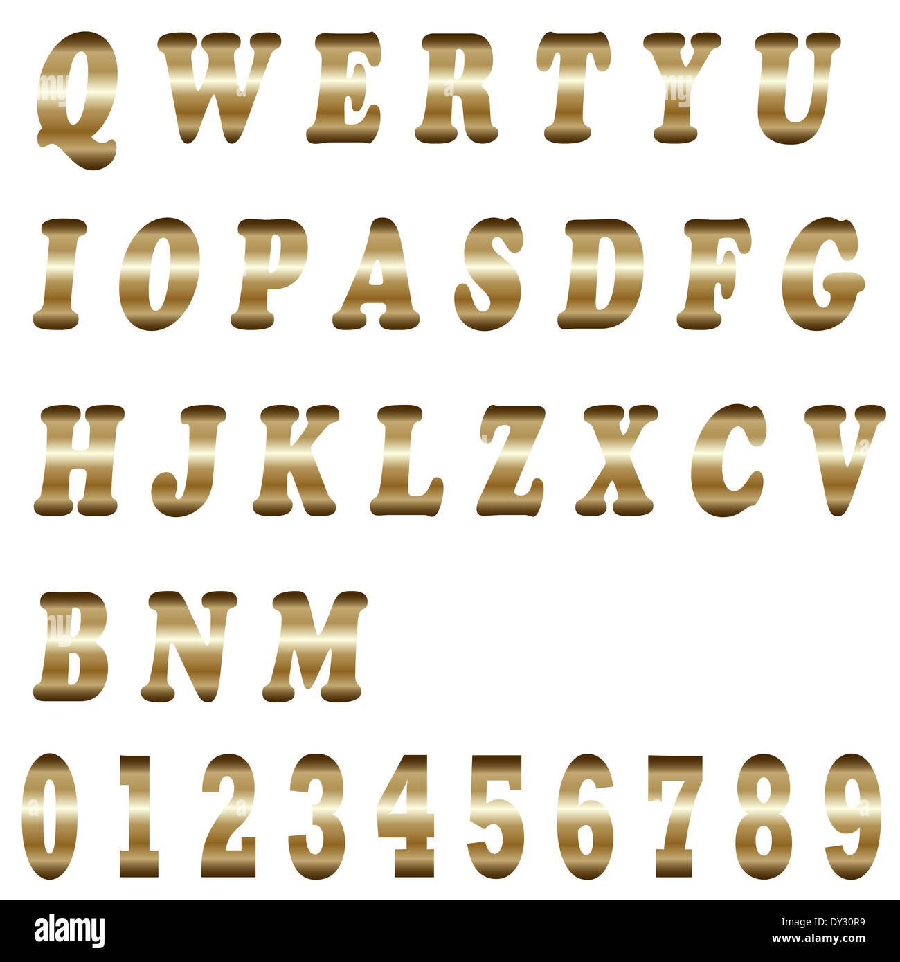 Goldene Alphabet - isoliert auf weißem Hintergrund Stockfoto