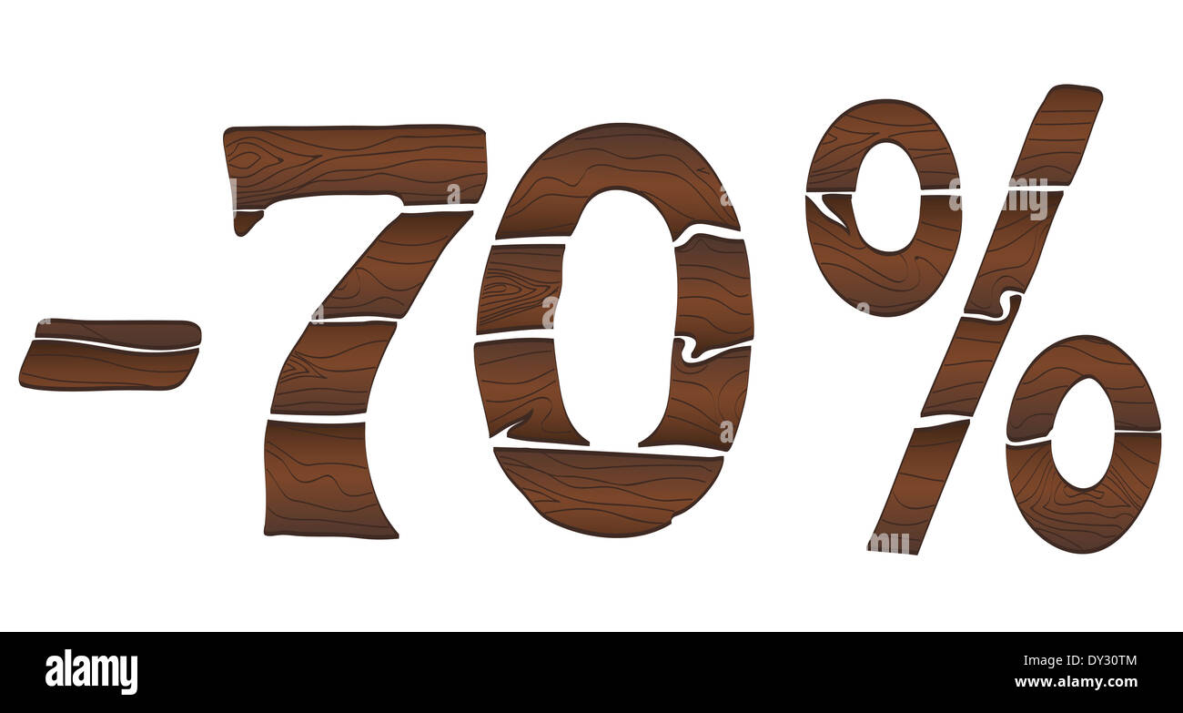 70 Holz Prozentsatz-Symbol - isoliert auf dem weißen. Vektor Stockfoto