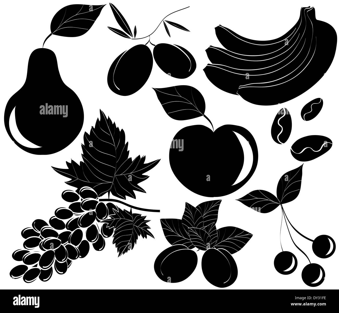 Vektor-schwarze Nahrung Icons set - isoliert auf weiss Stockfoto