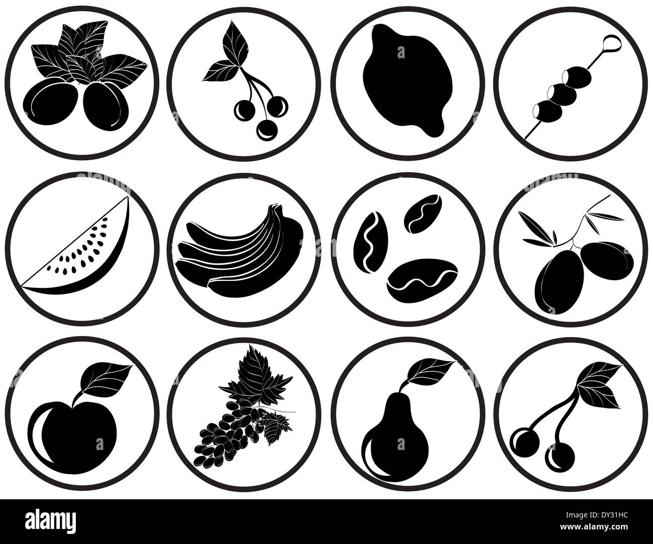 Set mit Obst. Schöne Vektor-icons Stockfoto