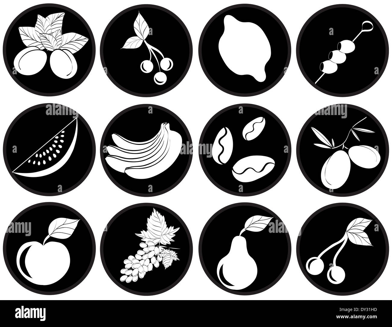 Set mit Obst. Schöne Vektor-icons Stockfoto