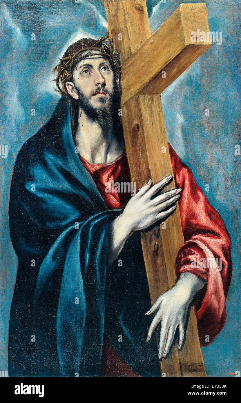 El Greco, Christus trägt das Kreuz 1590-1595-Öl auf Leinwand. Museu Nacional d ' Art de Catalunya, Barcelona, Spanien. Stockfoto