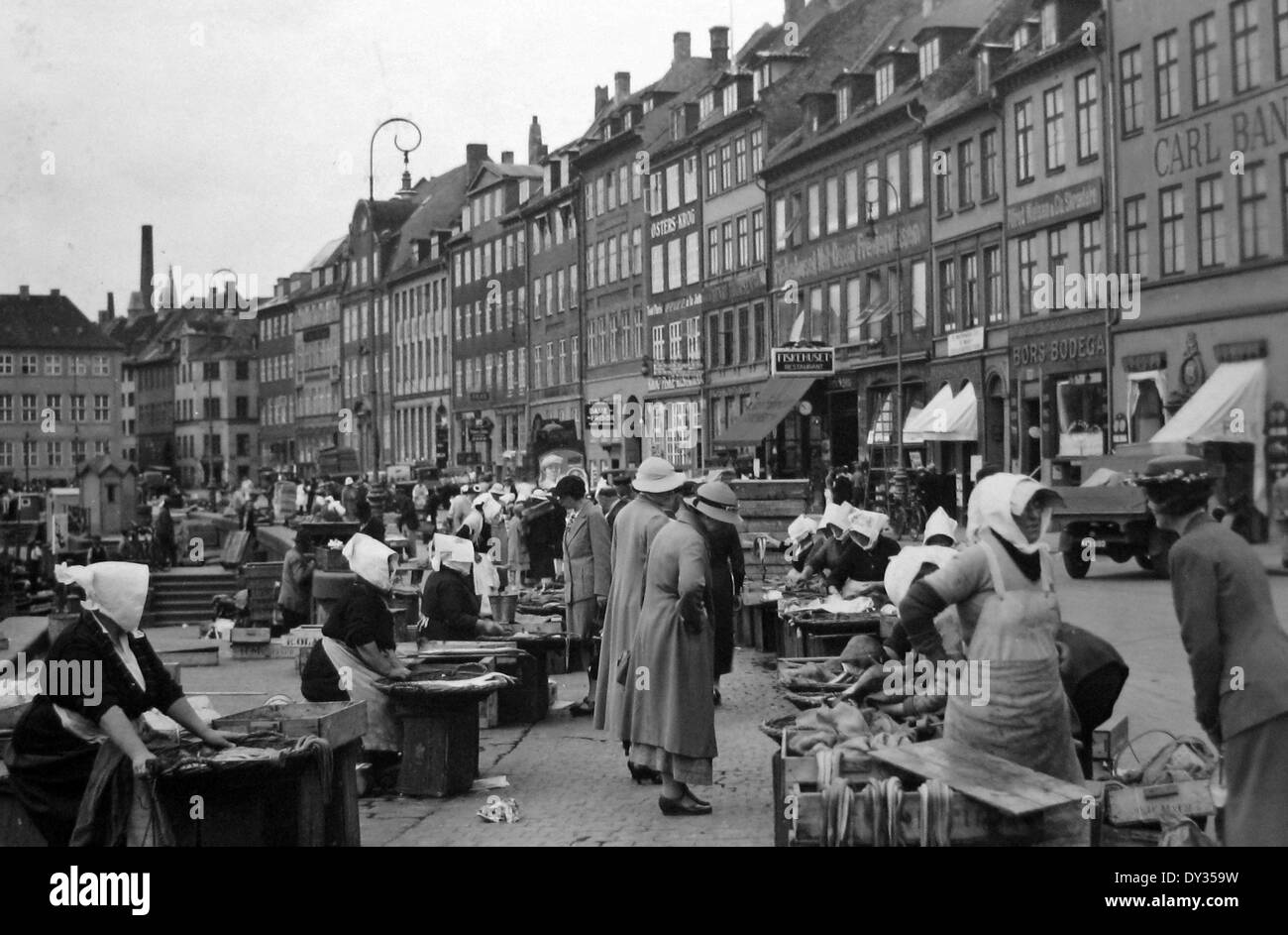 Fischmarkt in Kopenhagen in den 1930er Jahren Stockfoto