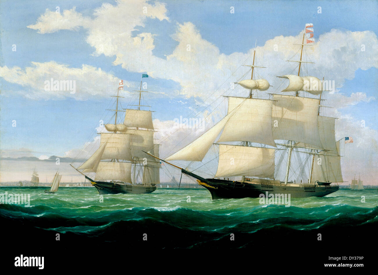 Fitz Henry Lane, The Ships "Geflügelte Pfeil" und "Southern Cross" in Boston Harbor 1853 Öl auf Leinwand. Cincinnati Art Museum, USA Stockfoto