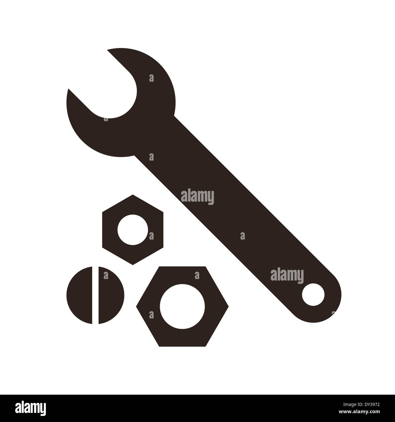 Schraubenschlüssel, Muttern und Bolzen Symbol isoliert auf weißem Hintergrund Stockfoto