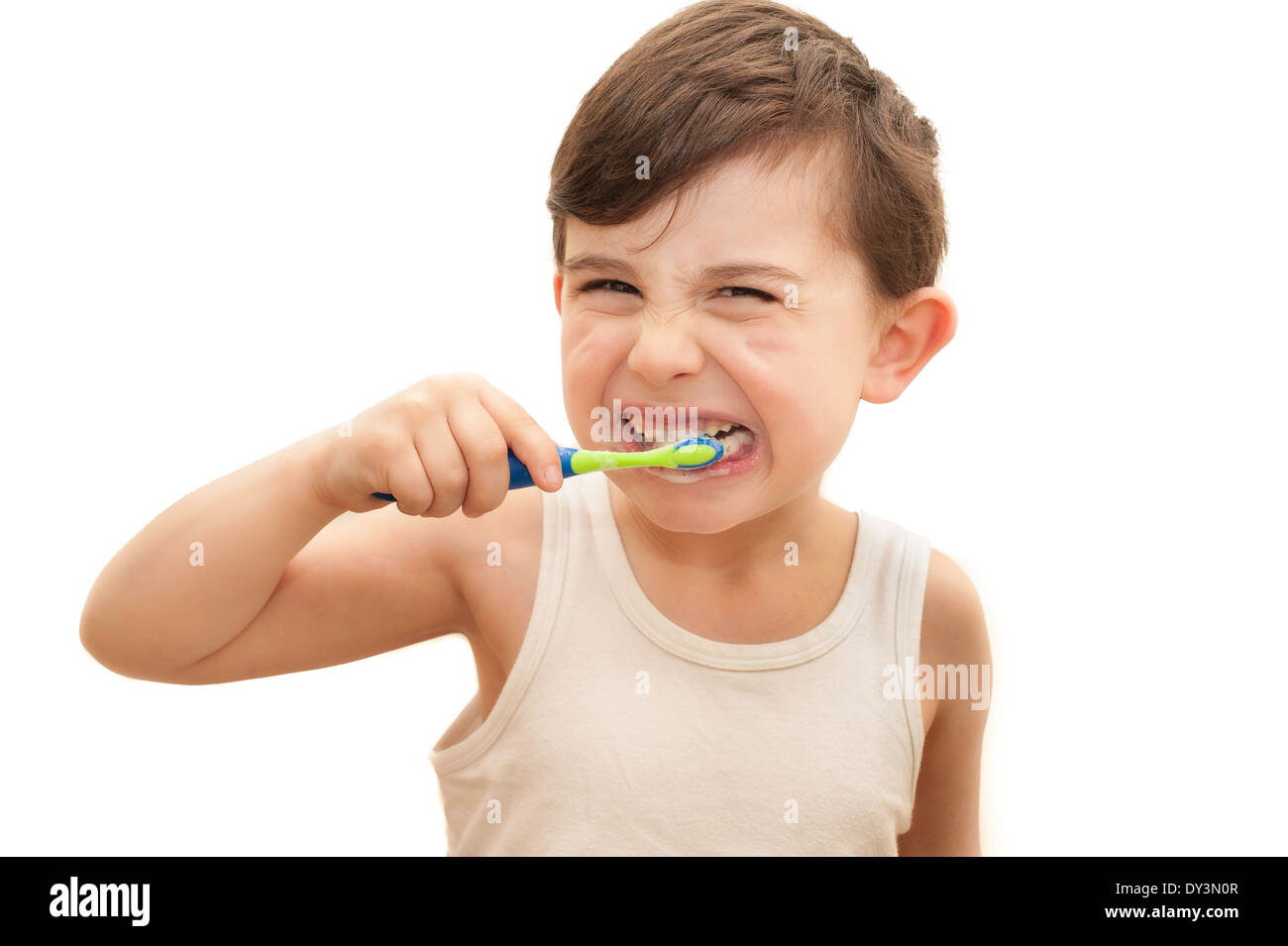 Junge Zähneputzen auf isolierte Hintergrund Stockfoto