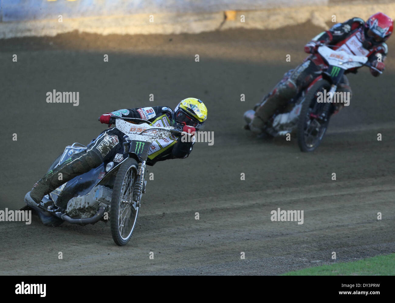 Western Springs, Auckland, Neuseeland. 5. April 2014. Tai Woffinden (Großbritannien) in Aktion während der 2014 New Zealand FIM Speedway Grand Prix statt in Western Springs, Auckland Credit: Action Plus Sport/Alamy Live News Stockfoto