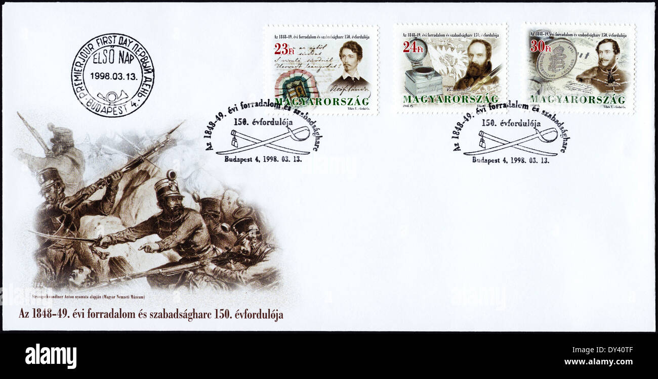 Festschrift erste Tag Abdeckung Ungarn Porto Briefmarken 150. Jahrestag der März Revolution 1848 - 1849 Poststempel Budapest 13. Mai 1998 Stockfoto