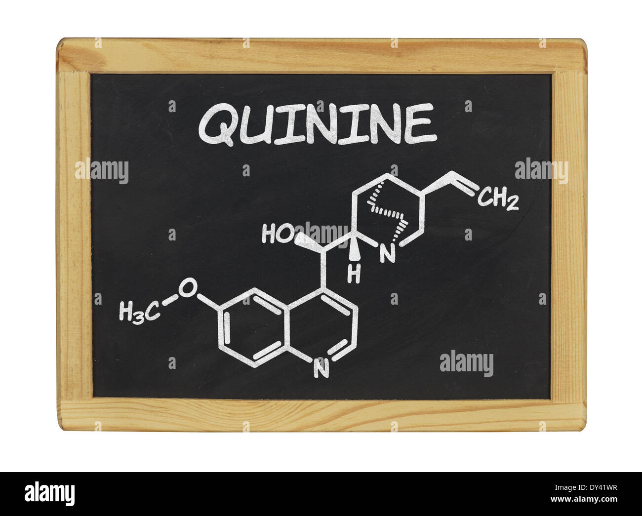 chemische Formel von Chinin auf einer Tafel Stockfoto