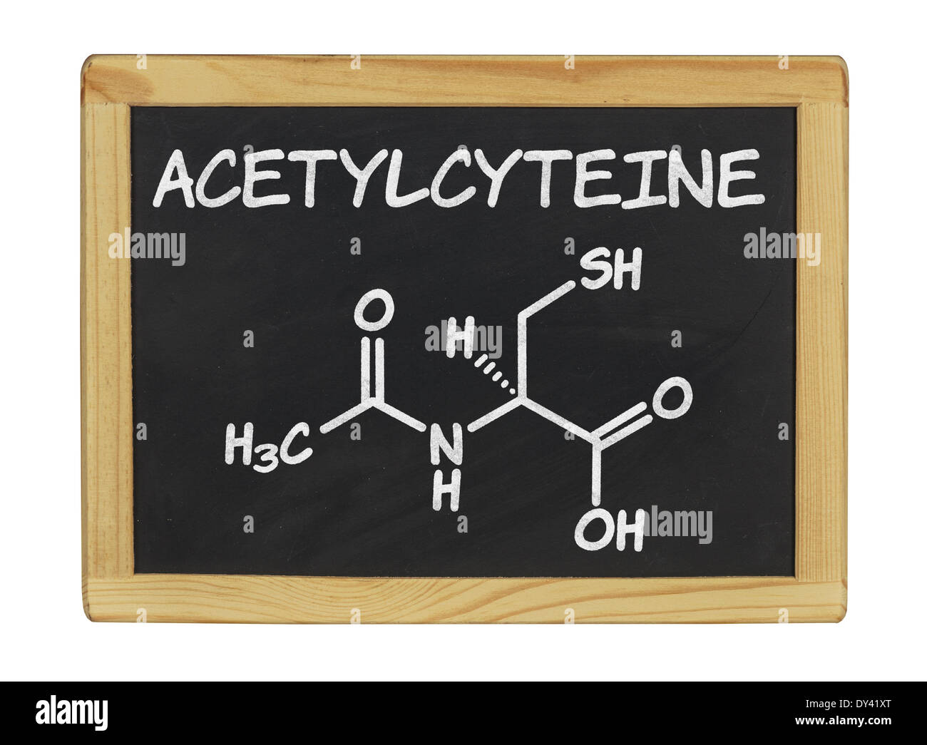 chemische Formel von Acetylcystein auf einer Tafel Stockfoto