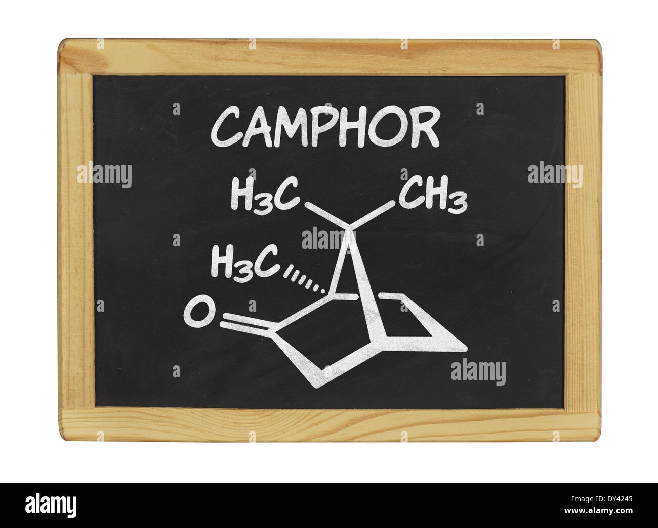 chemische Formel von Campher auf einer Tafel Stockfoto