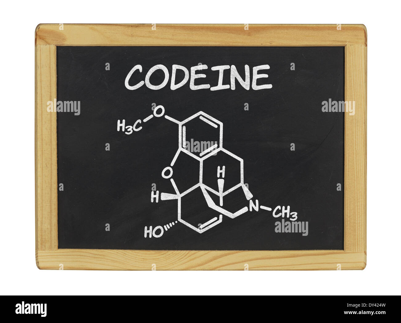 chemische Formel von Codein auf einer Tafel Stockfoto