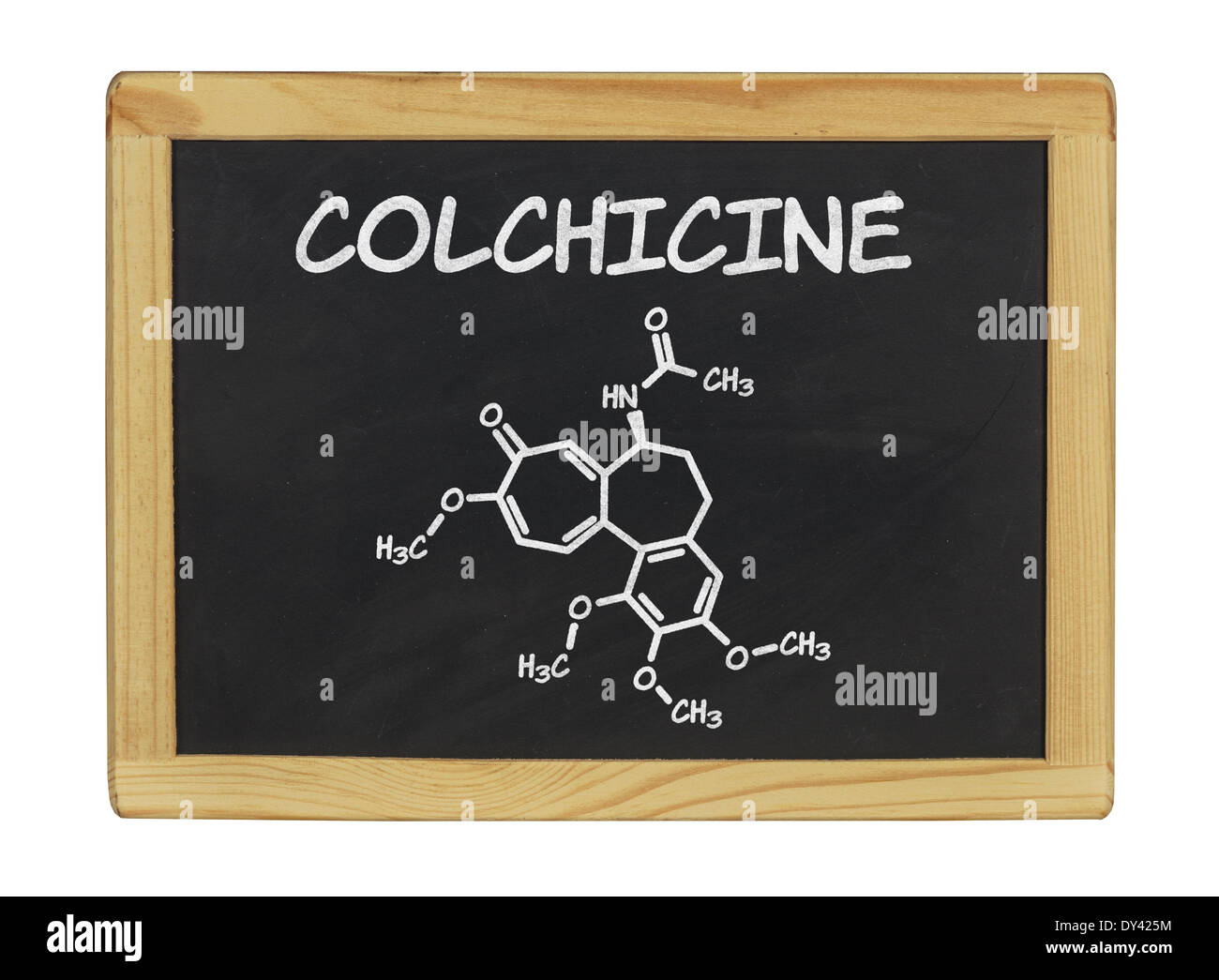 chemische Formel von Colchicin auf einer Tafel Stockfoto
