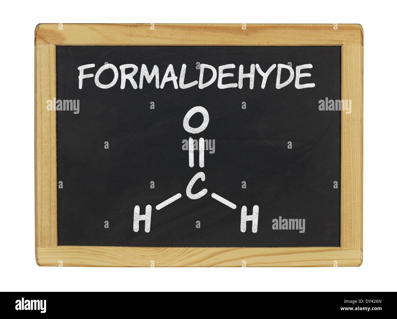 chemische Formel von Formaldehyd auf einer Tafel Stockfoto