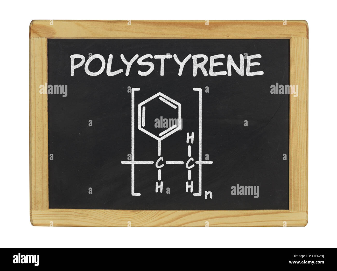 chemische Formel von Polystyrol auf einer Tafel Stockfoto