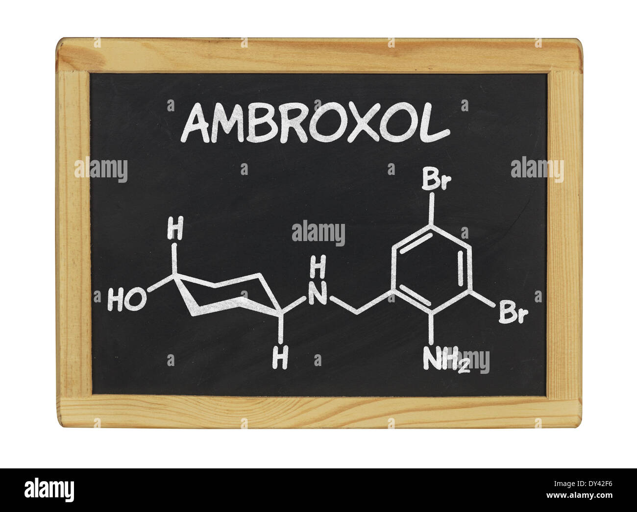 chemische Formel von Ambroxol auf einer Tafel Stockfoto