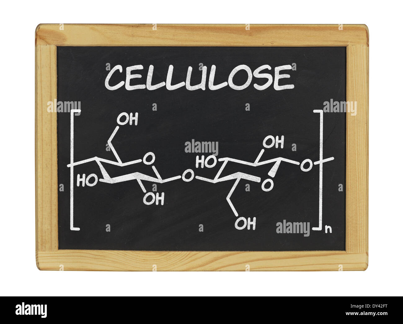 chemische Formel von Cellulose auf einer Tafel Stockfoto