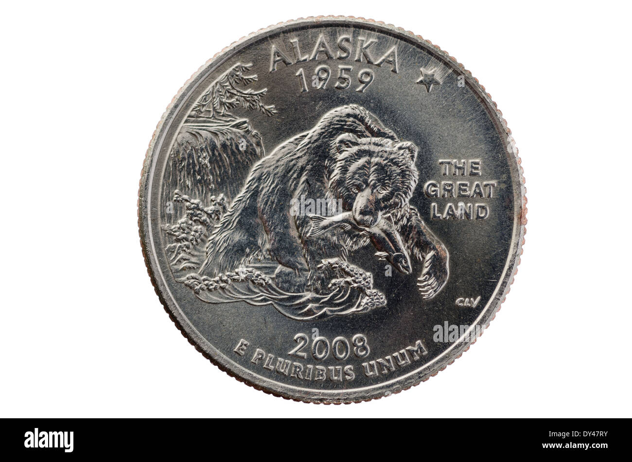 Alaska State Quarter-Gedenkmünze isoliert auf weißem Hintergrund Stockfoto