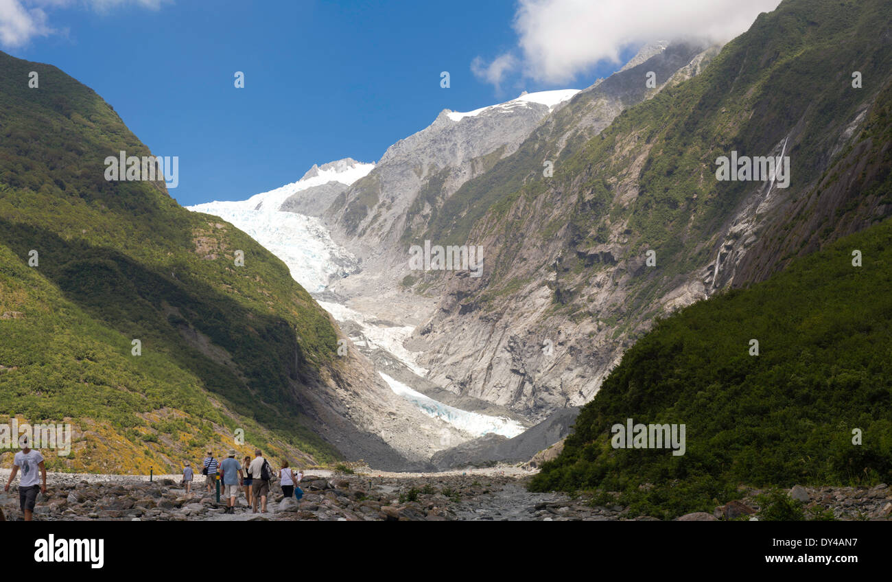 Panoramablick über den Franz Josef Glacier, West Coast, Neuseeland Stockfoto