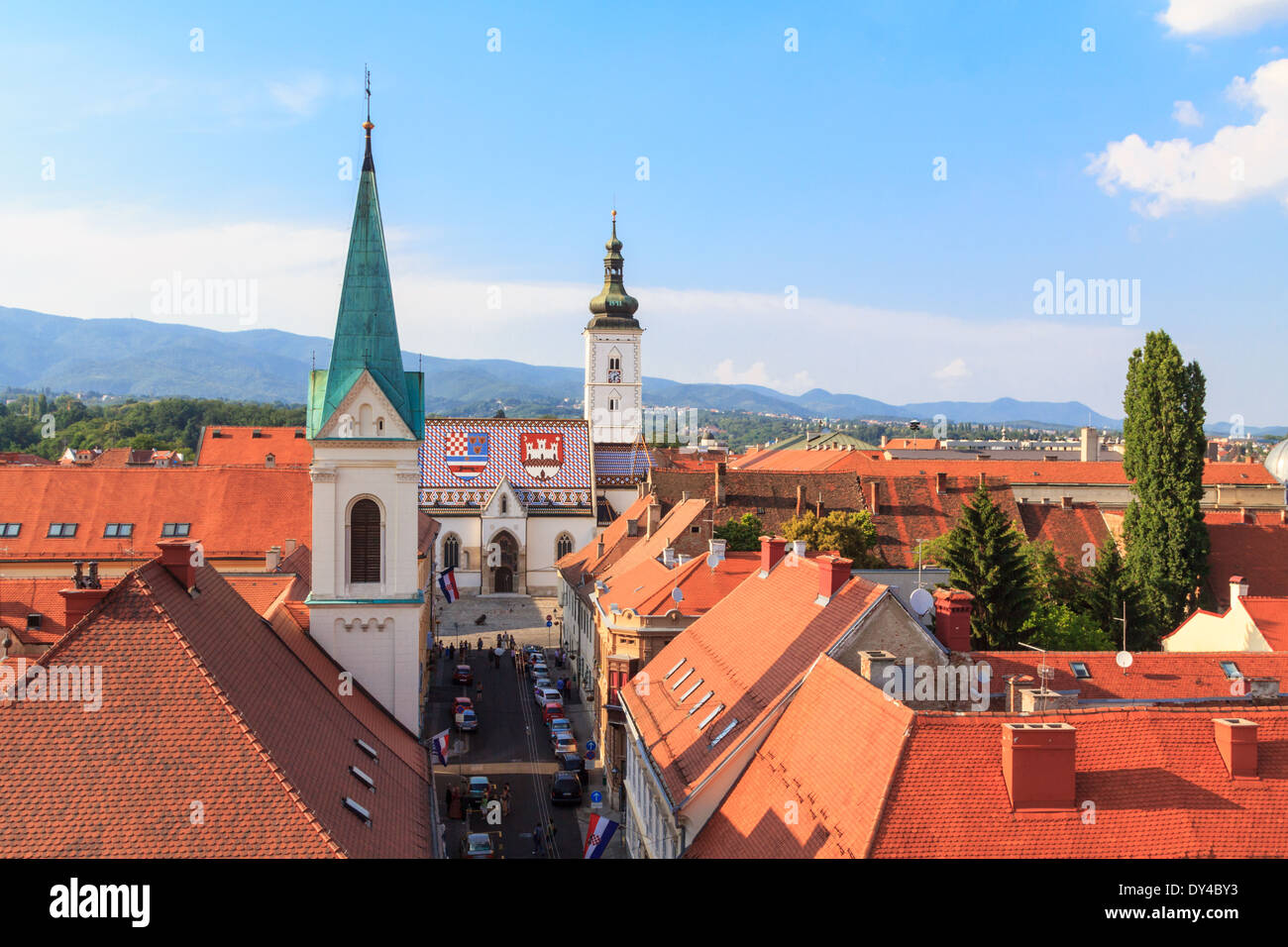 Markus Kirche in Zagreb von oben Stockfoto