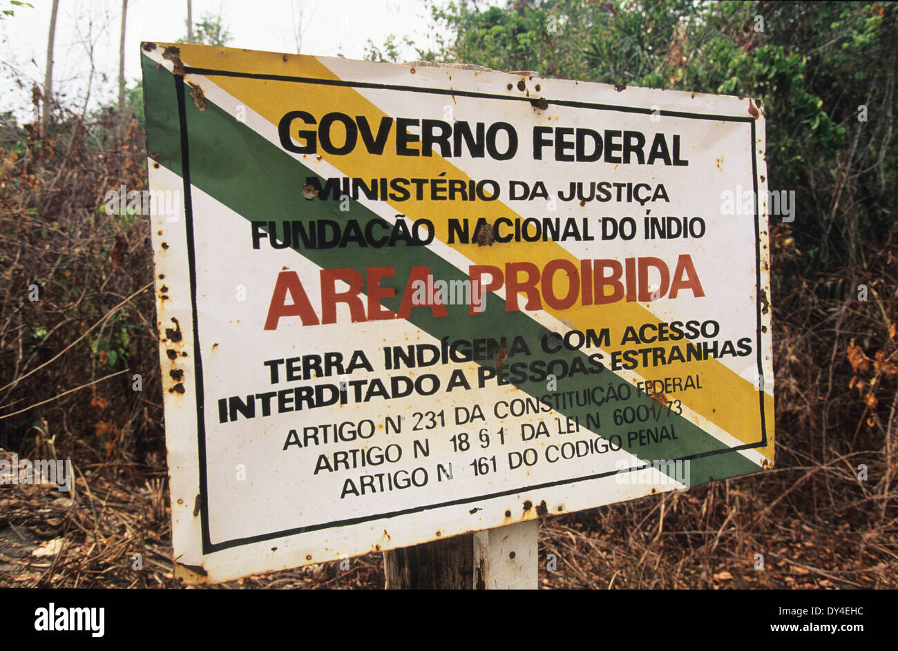Funai National Indian Foundation, Ankündigung zum Schutz indigener Territorium, Amazonas, Brasilien Stockfoto
