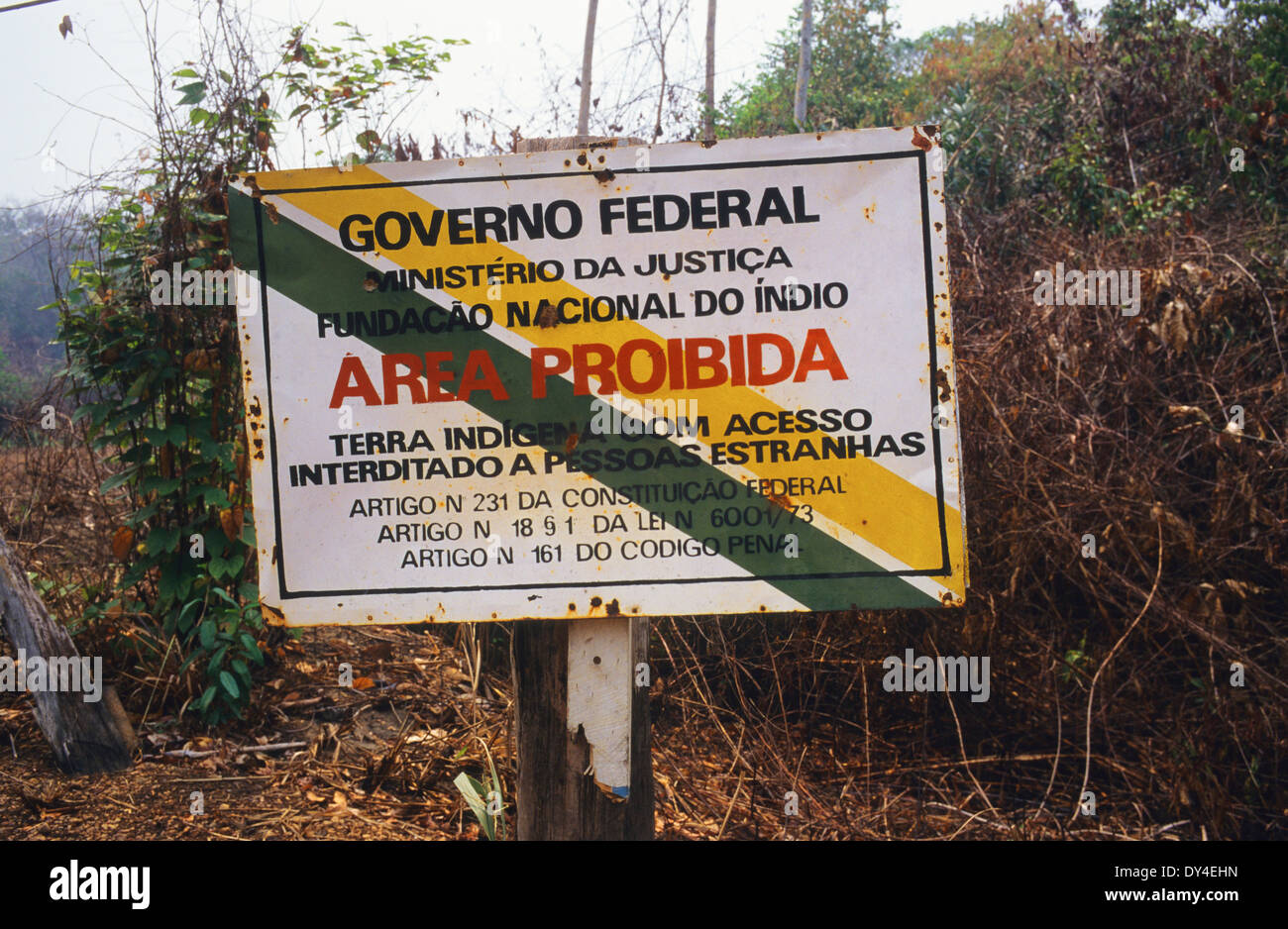 Funai National Indian Foundation, Ankündigung zum Schutz indigener Territorium, Amazonas, Brasilien Stockfoto