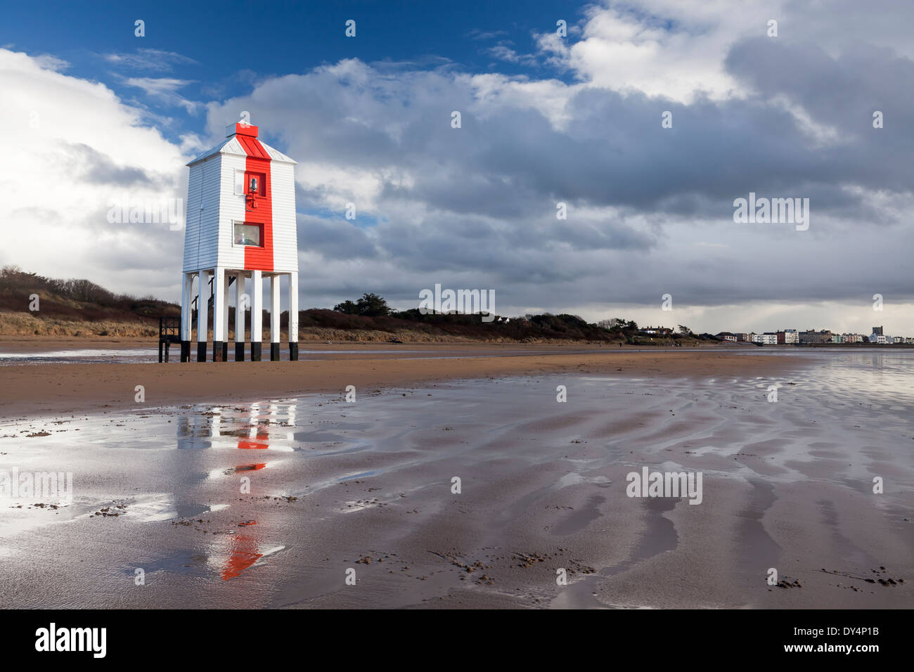 Die niedrige 1832 hölzerne Leuchtturm am Burnham auf Meer, Somerset England UK Europa Stockfoto