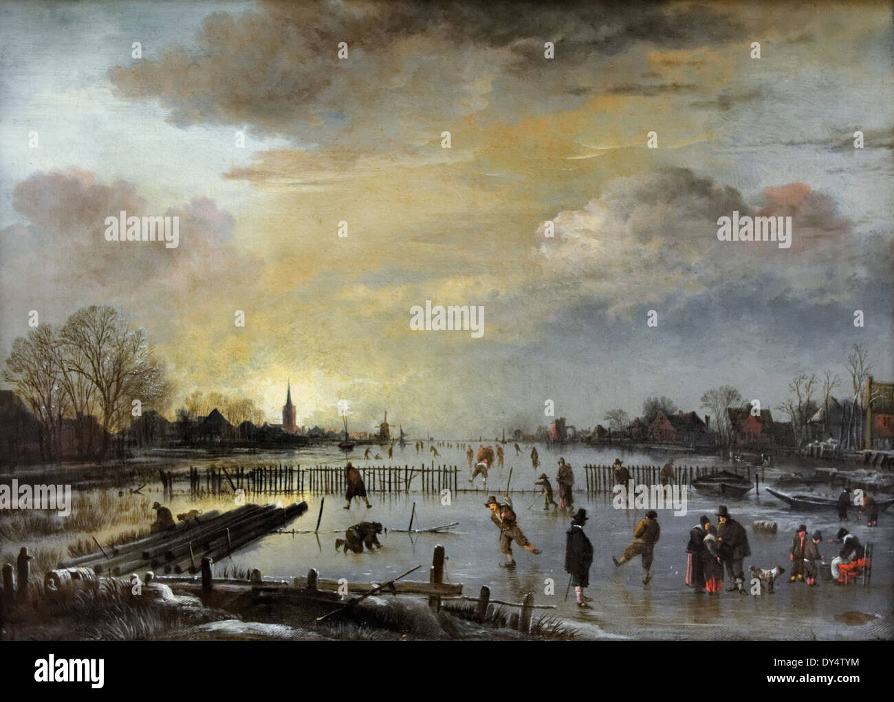 Aert van der Neer - Winter Landschaft mit Skater - 1660 - XVII th Jahrhundert - flämischen Schule - Gemäldegalerie - Berlin Stockfoto