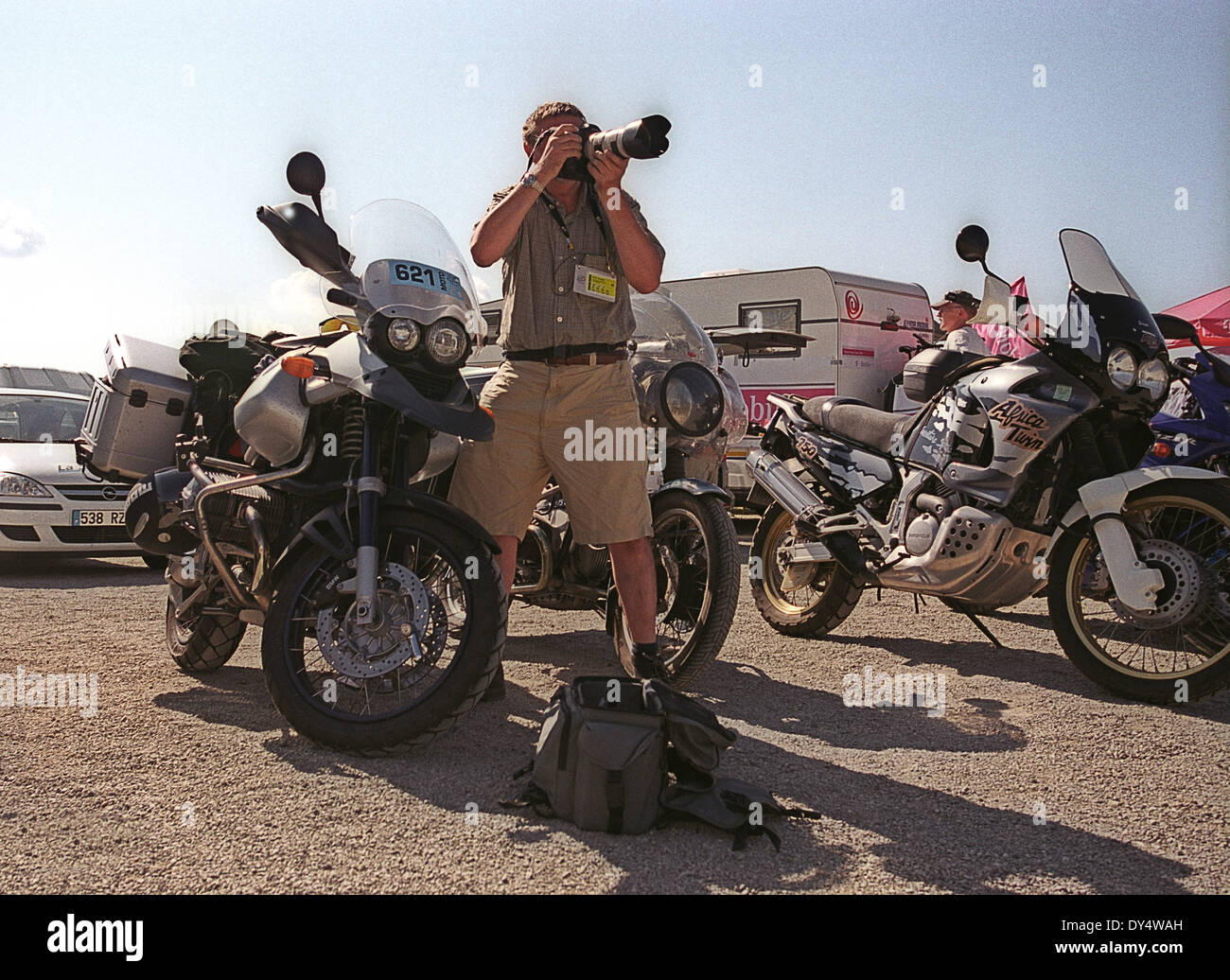 Tour de France 2004 Pressefotograf arbeitet Stockfoto