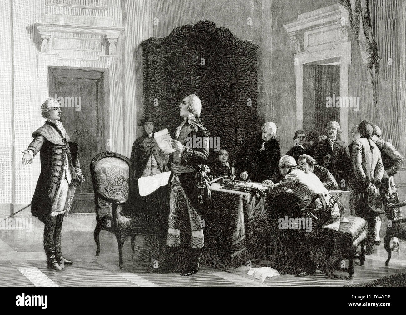 Gilbert du Motier, Marquis de Lafayette (1757-1834). General im amerikanischen Unabhängigkeitskrieg. Gravur. Stockfoto