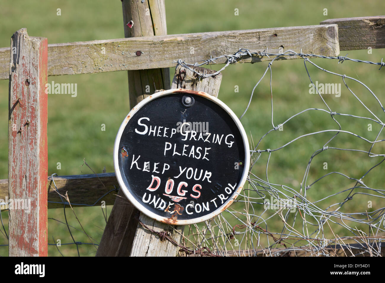 Ein Zeichen in einem Feld Fragen Besitzer ihre Hunde unter Kontrolle zu halten. Stockfoto