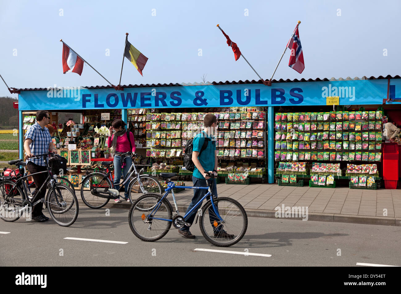 Verkauf und Kauf von Blumenzwiebeln in Lisse Stockfoto