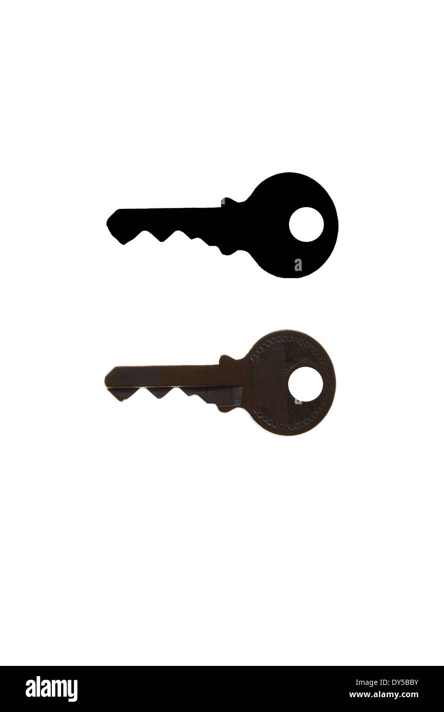 Schlüssel und Silhouette formatieren isolierten auf weißen Hintergrund. Stockfoto