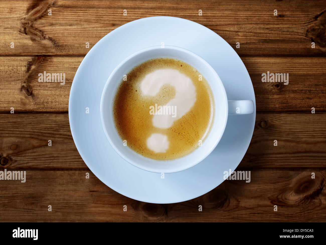 Kaffee-Obertasse Fragen Stockfoto