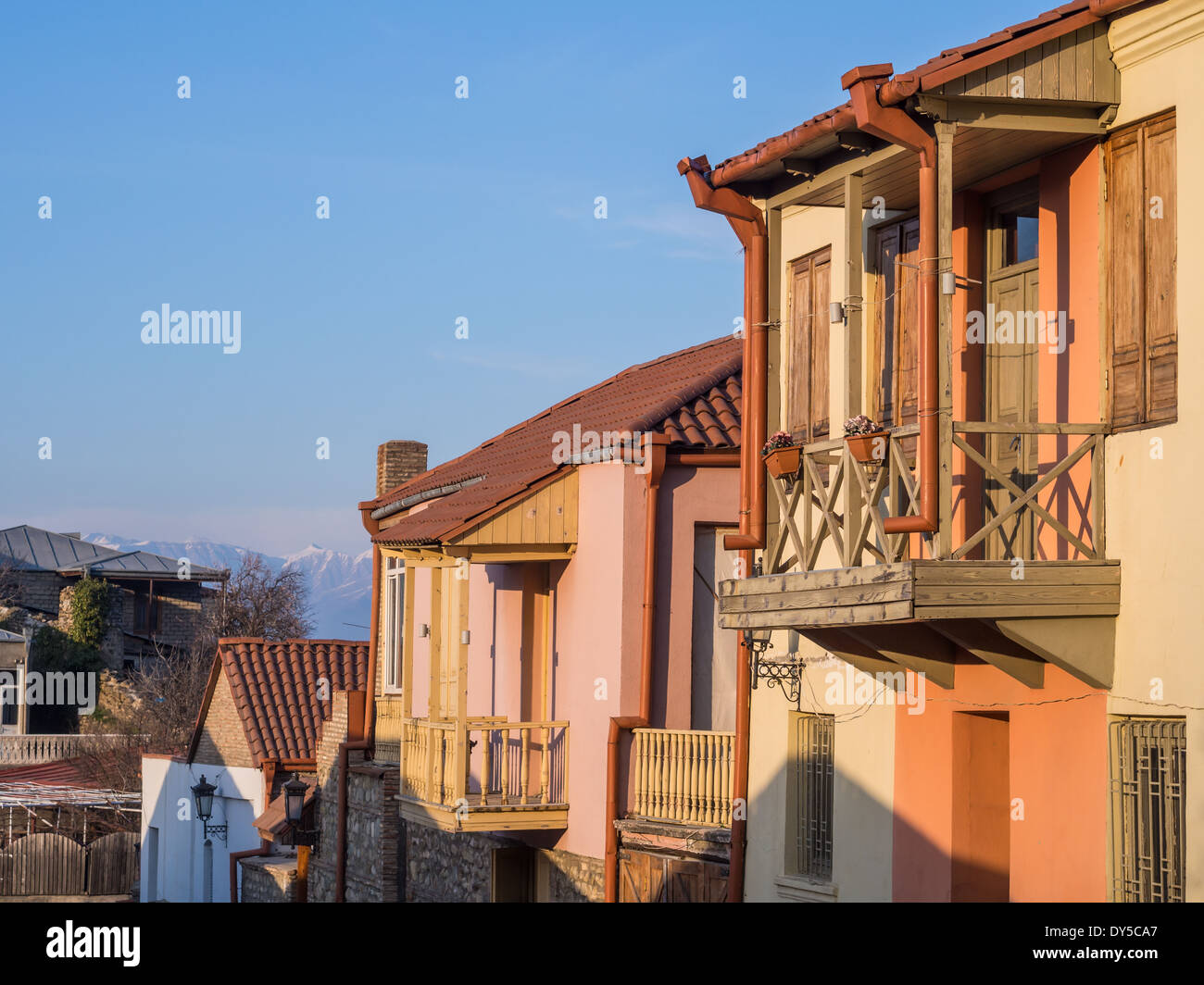 Straße in der alten Stadt Sighnaghi, die Hauptstadt der Region Kachetien in Georgien, Caucasus. Stockfoto