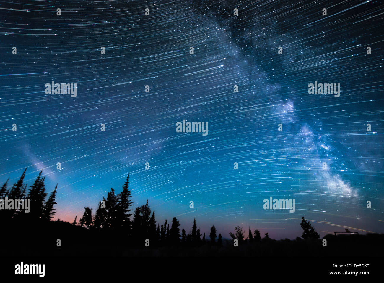 Milchstraße, einstündige Langzeitbelichtung, Osoyoos, Britisch-Kolumbien, Kanada Stockfoto