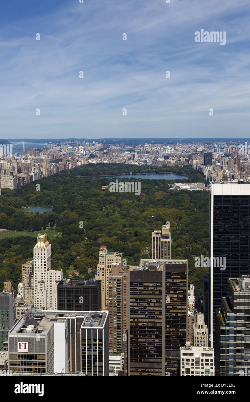 Central Park Luftaufnahme Blick nach Norden vom Rockefeller Center Aussichtsplattform Manhattan New York USA Stockfoto