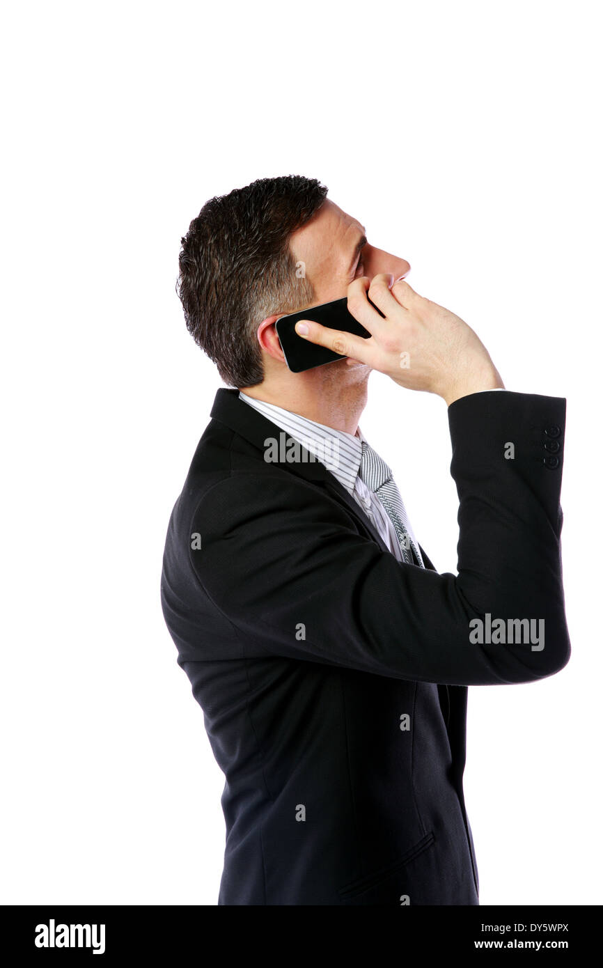 Seite Ansicht Porträt eines Geschäftsmannes am Telefon sprechen Stockfoto