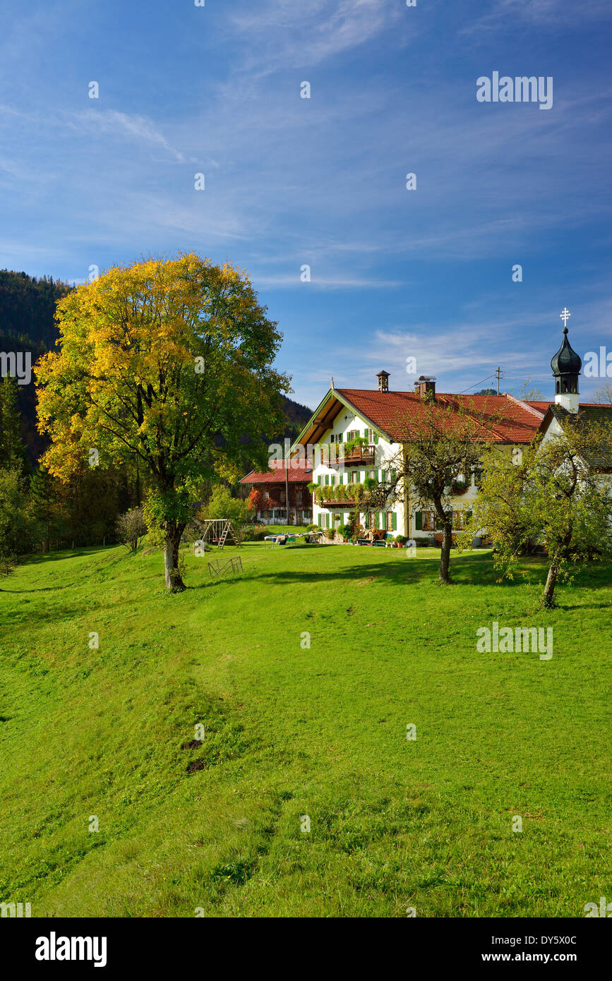 Oberen bayerischen Bauernhaus, Jachenau, Bayerische Voralpen, Upper Bavaria, Bavaria, Germany Stockfoto