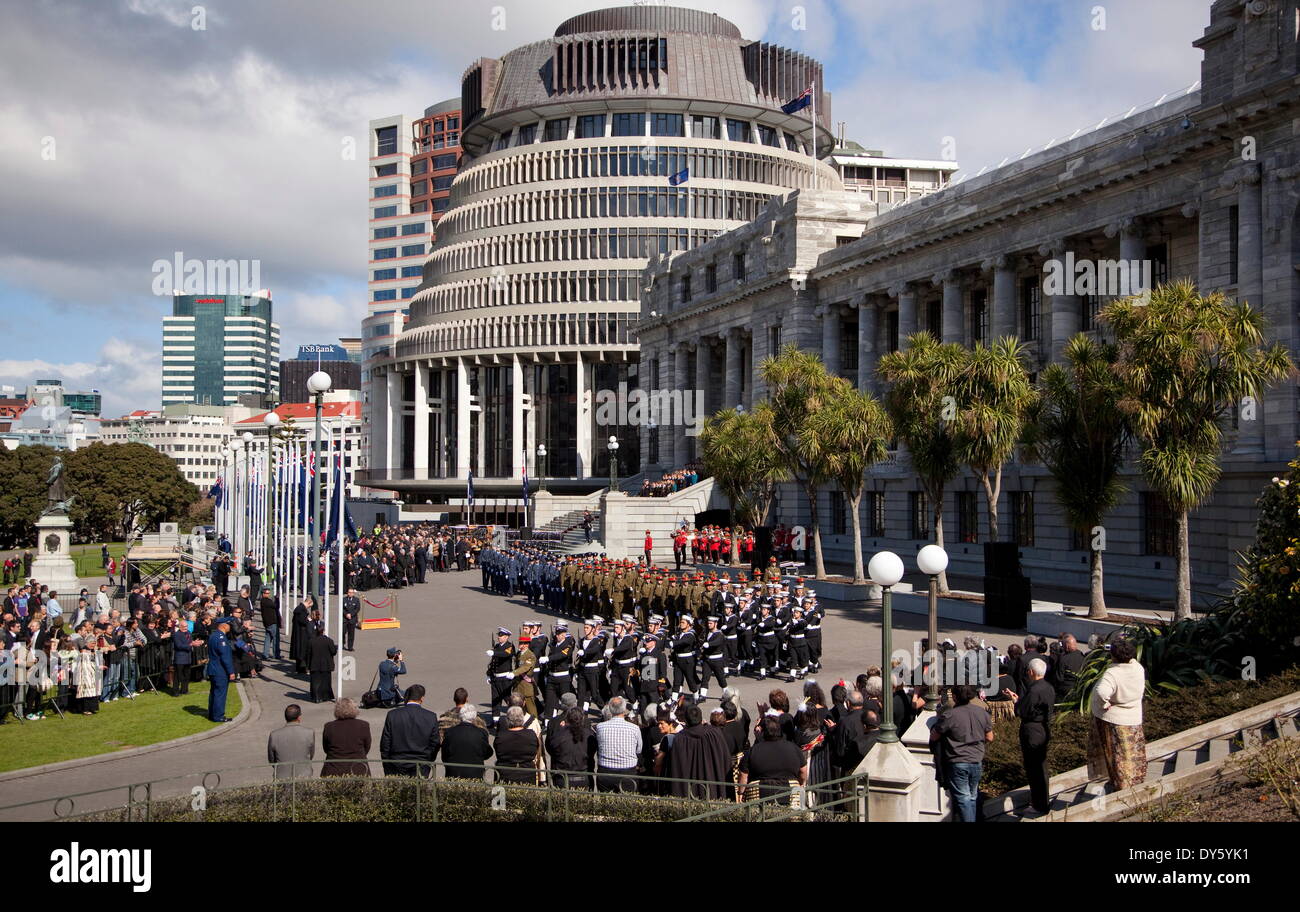 Bienenstock und Parlament bei der Vereidigung der neuen Generalgouverneur, Wellington, Nordinsel, Neuseeland, Pazifik Stockfoto