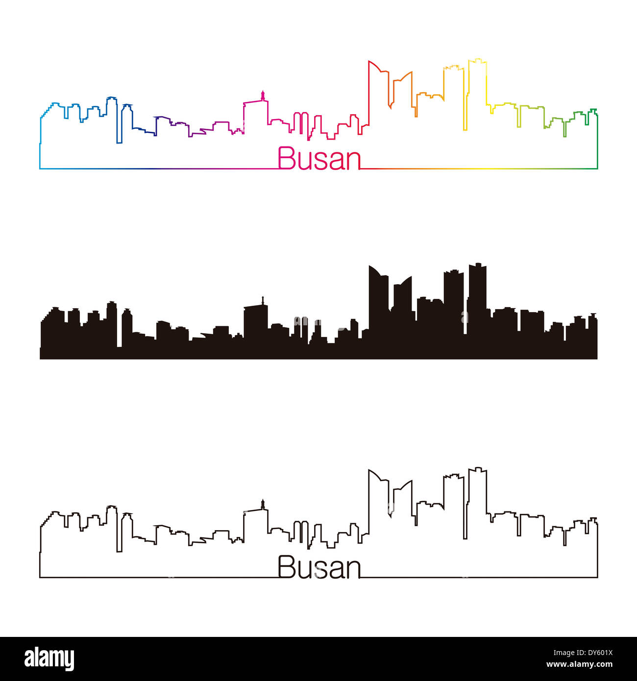 Busan Skyline linearen Stil mit Regenbogen Stockfoto